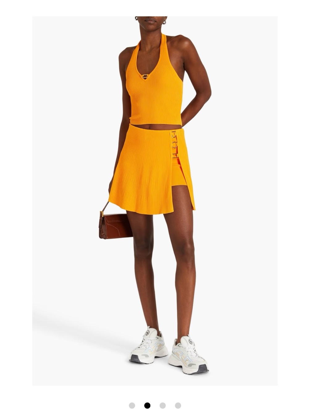 Sandro Orange Ribbed Halter Crop Top